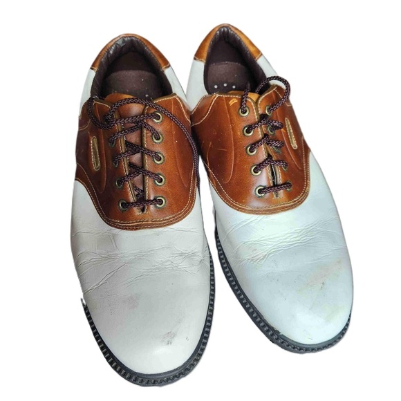 Footjoy Mens Golf Shoes White Brown Lace Up Size 10 - Picture 2 of 6